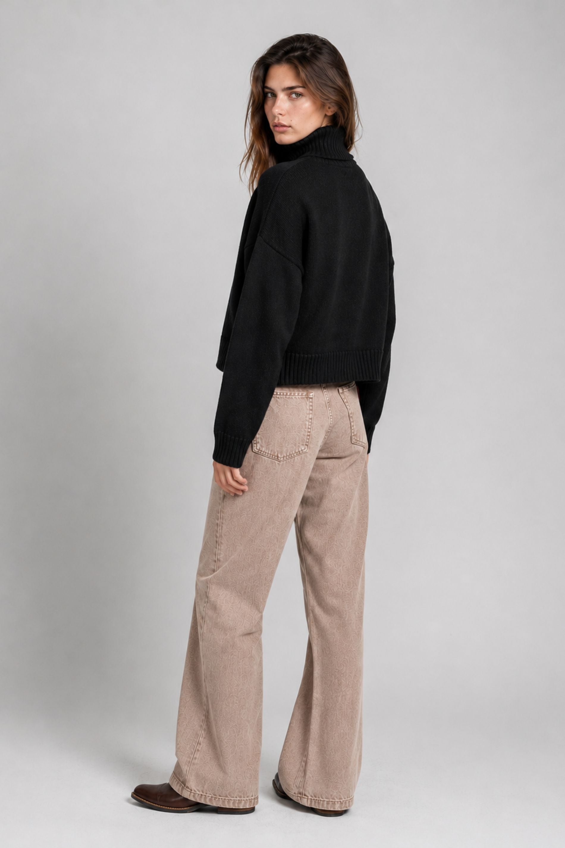 JEANS WIDE LEG TIRO ALTO TALI beige
