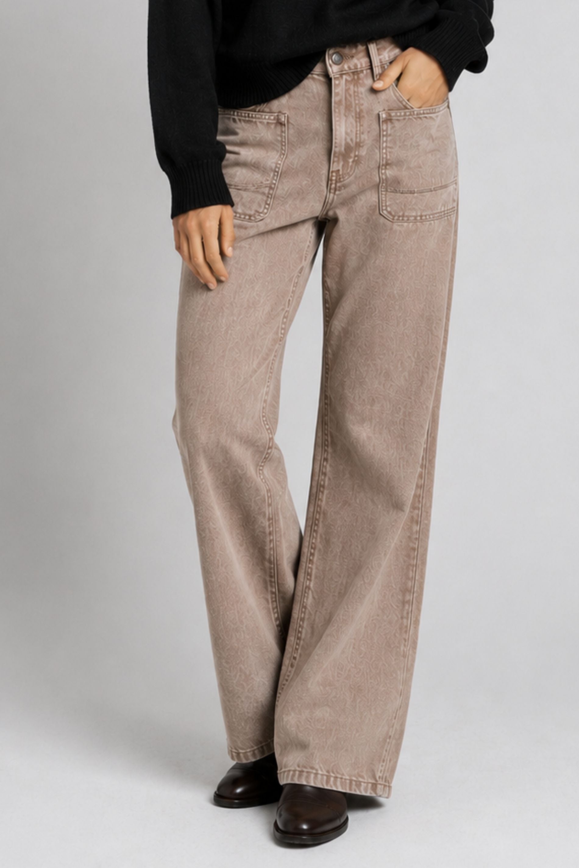 JEANS WIDE LEG TIRO ALTO TALI beige