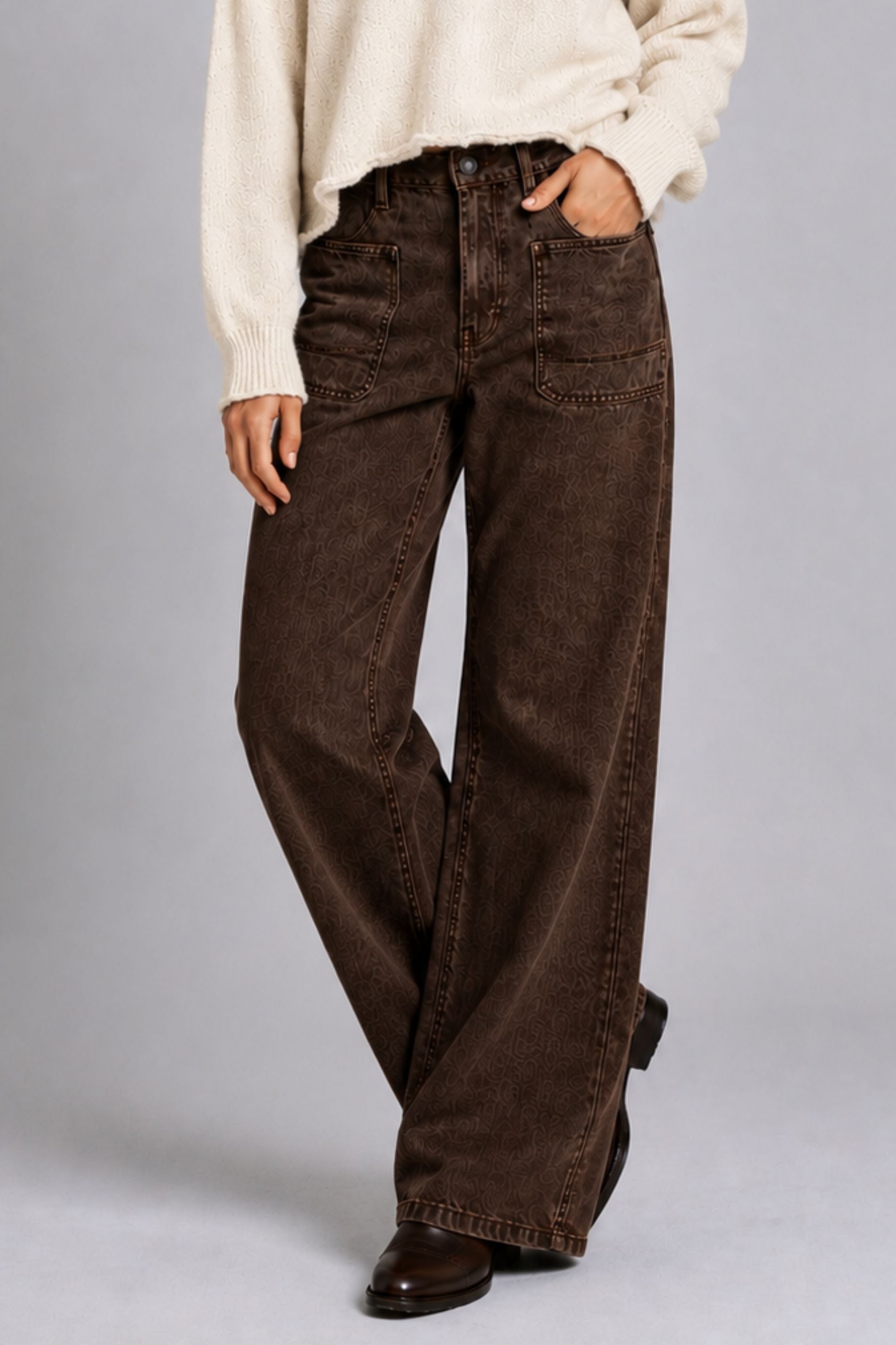 JEANS WIDE LEG TIRO ALTO TALI chocolate