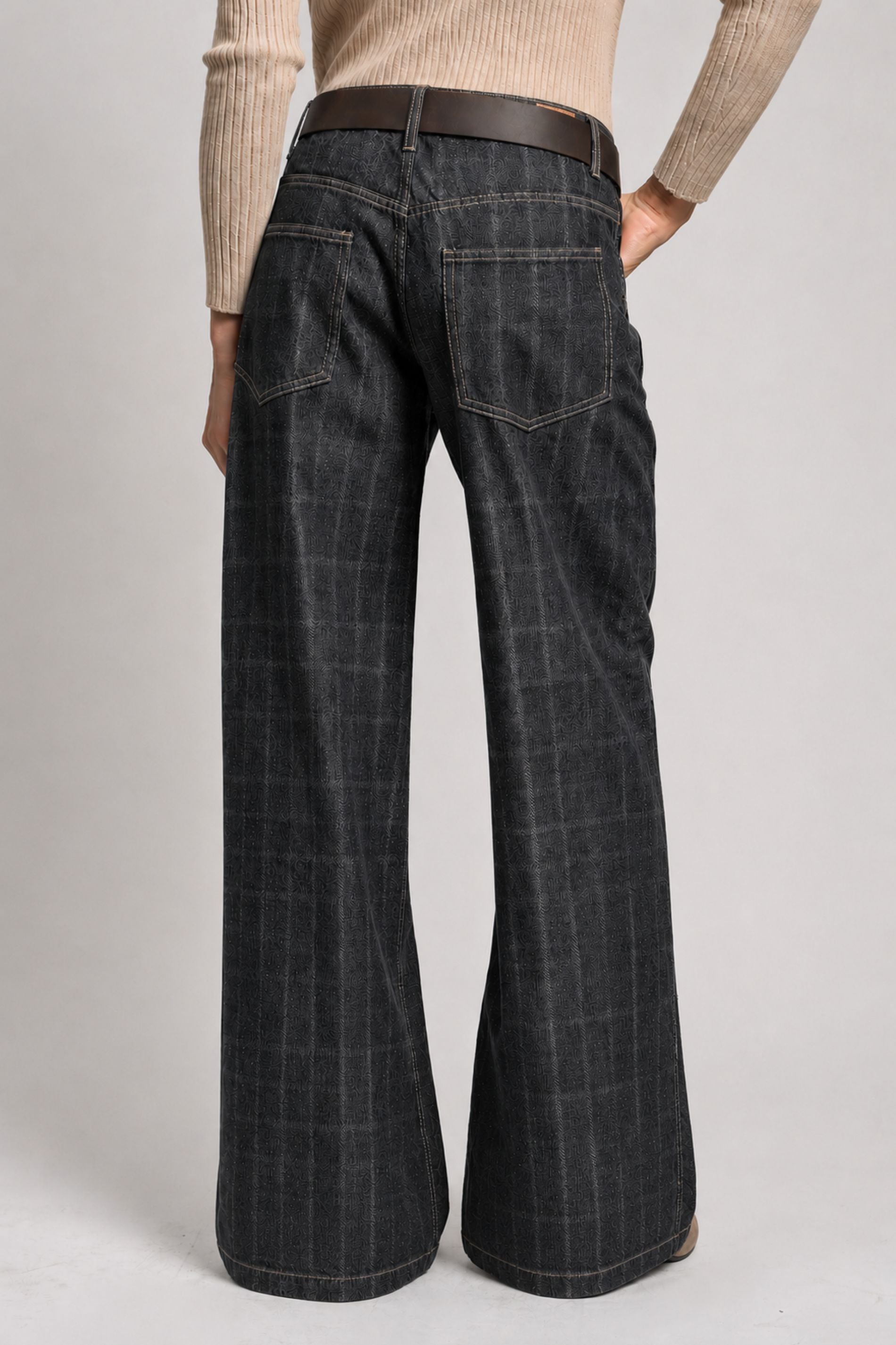 JEANS WIDE LEG CHECKS TIRO BAJO marengo