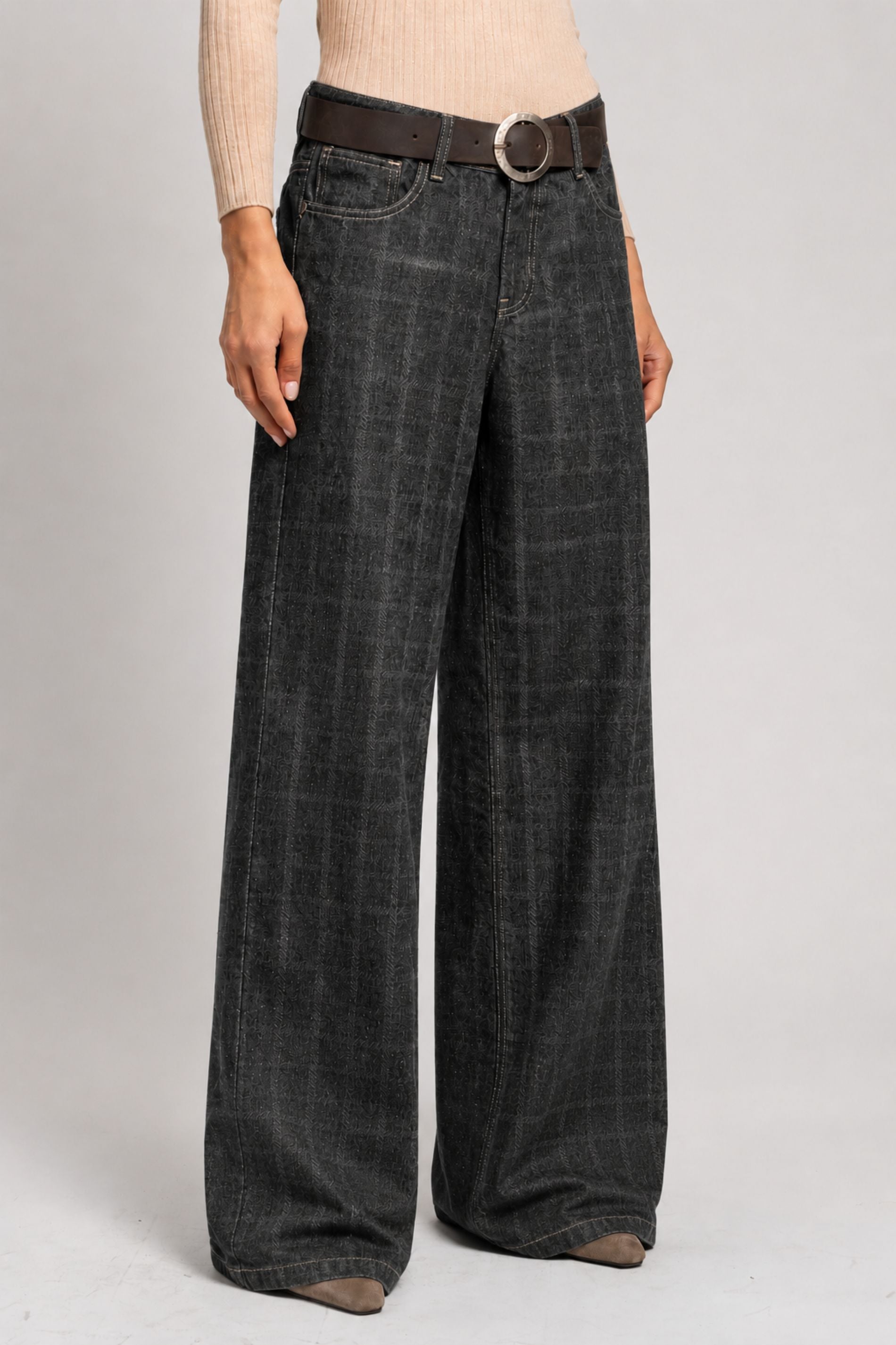 JEANS WIDE LEG JOSEFA CHECKS TIRO BAJO marengo