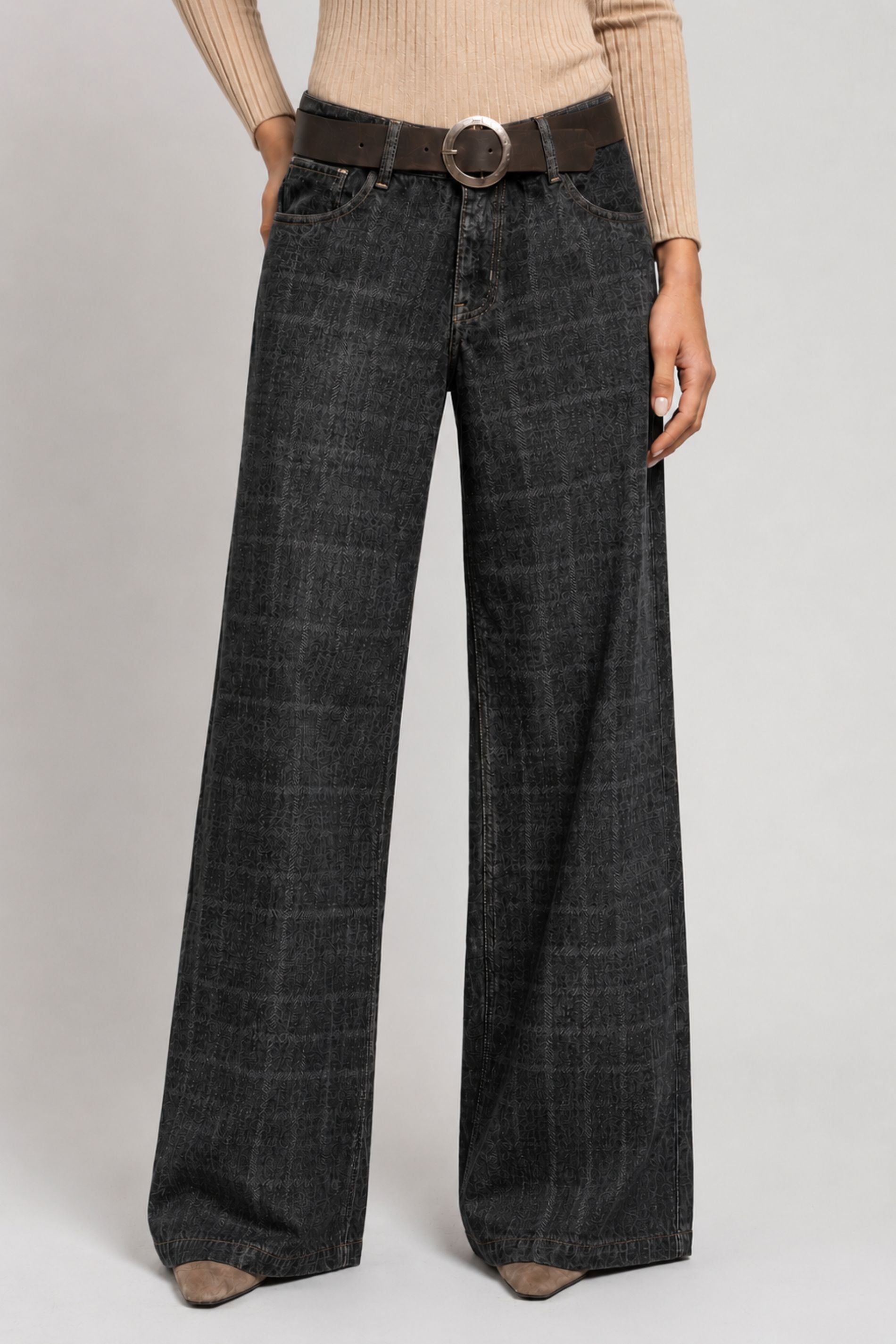JEANS WIDE LEG JOSEFA CHECKS TIRO BAJO marengo