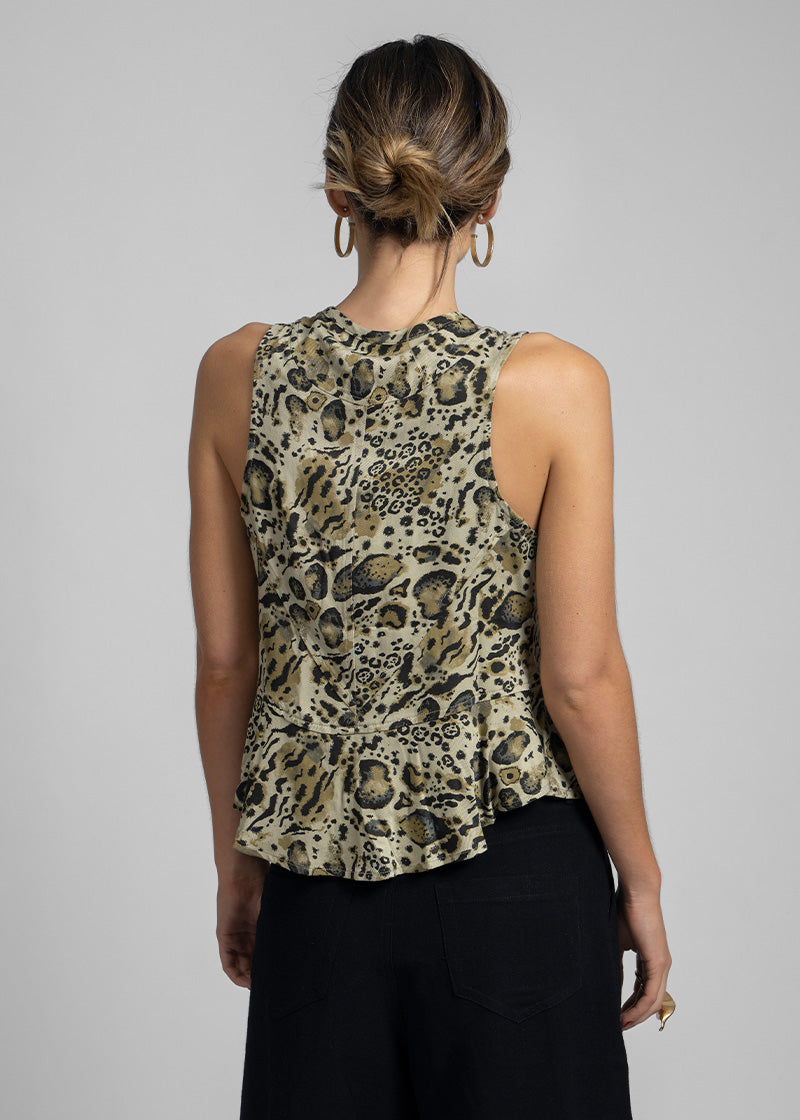 VEST HIPPIE JO Tencel animal print beige