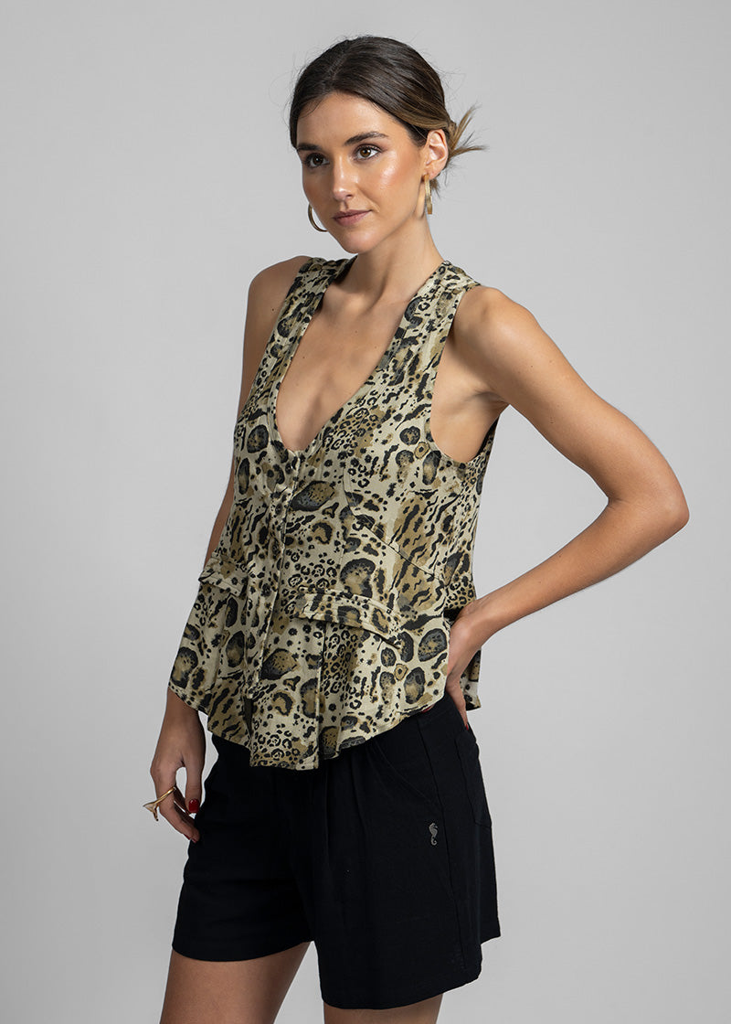 VEST HIPPIE JO Tencel animal print beige