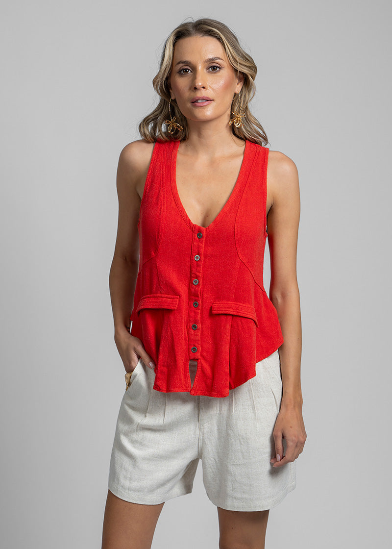 VEST HIPPIE JO Lino rojo