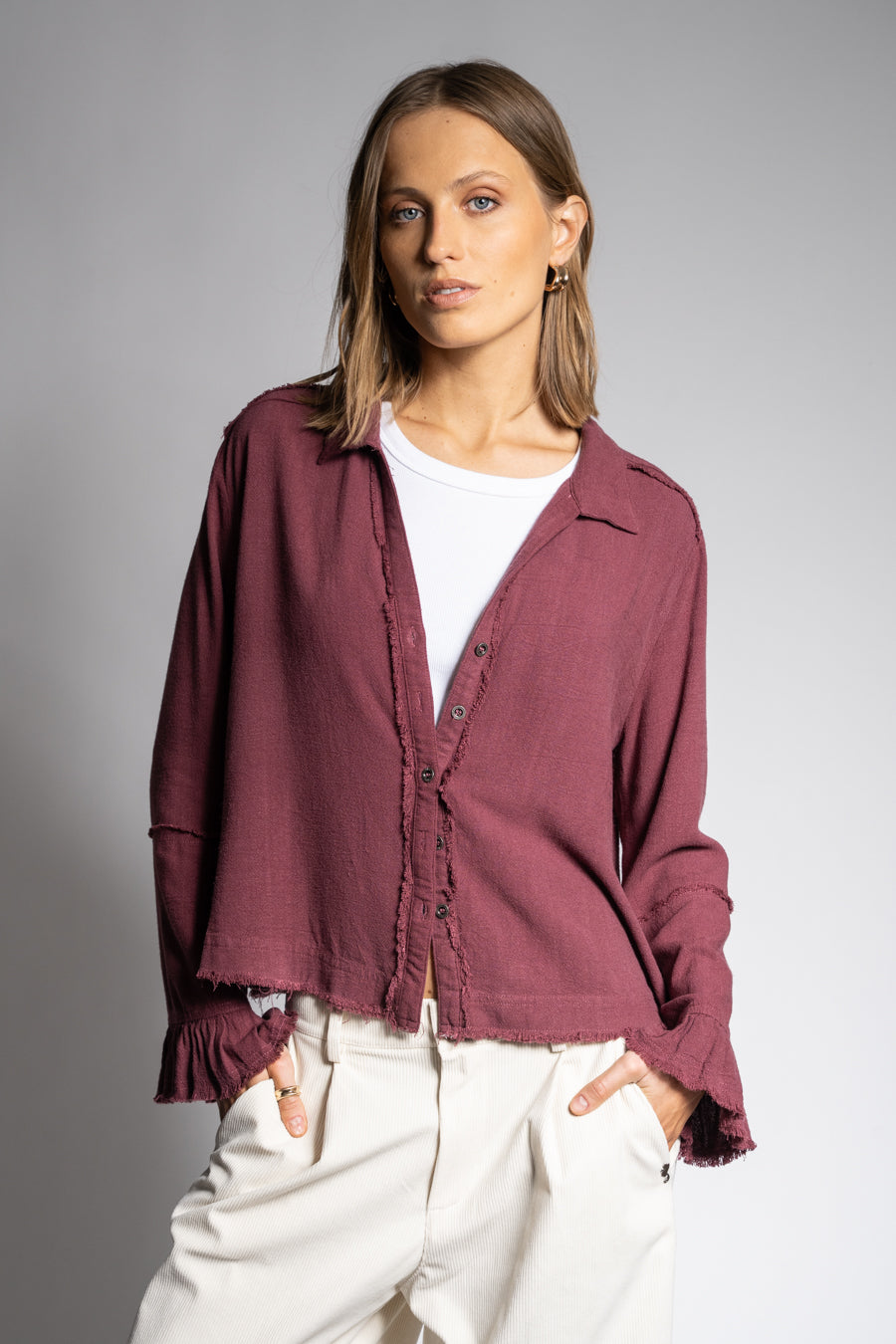 BLUSA SOLE Lino burdeo