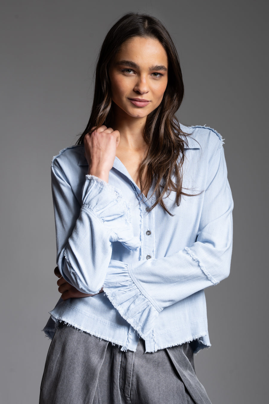 BLUSA SOLE Lino celeste
