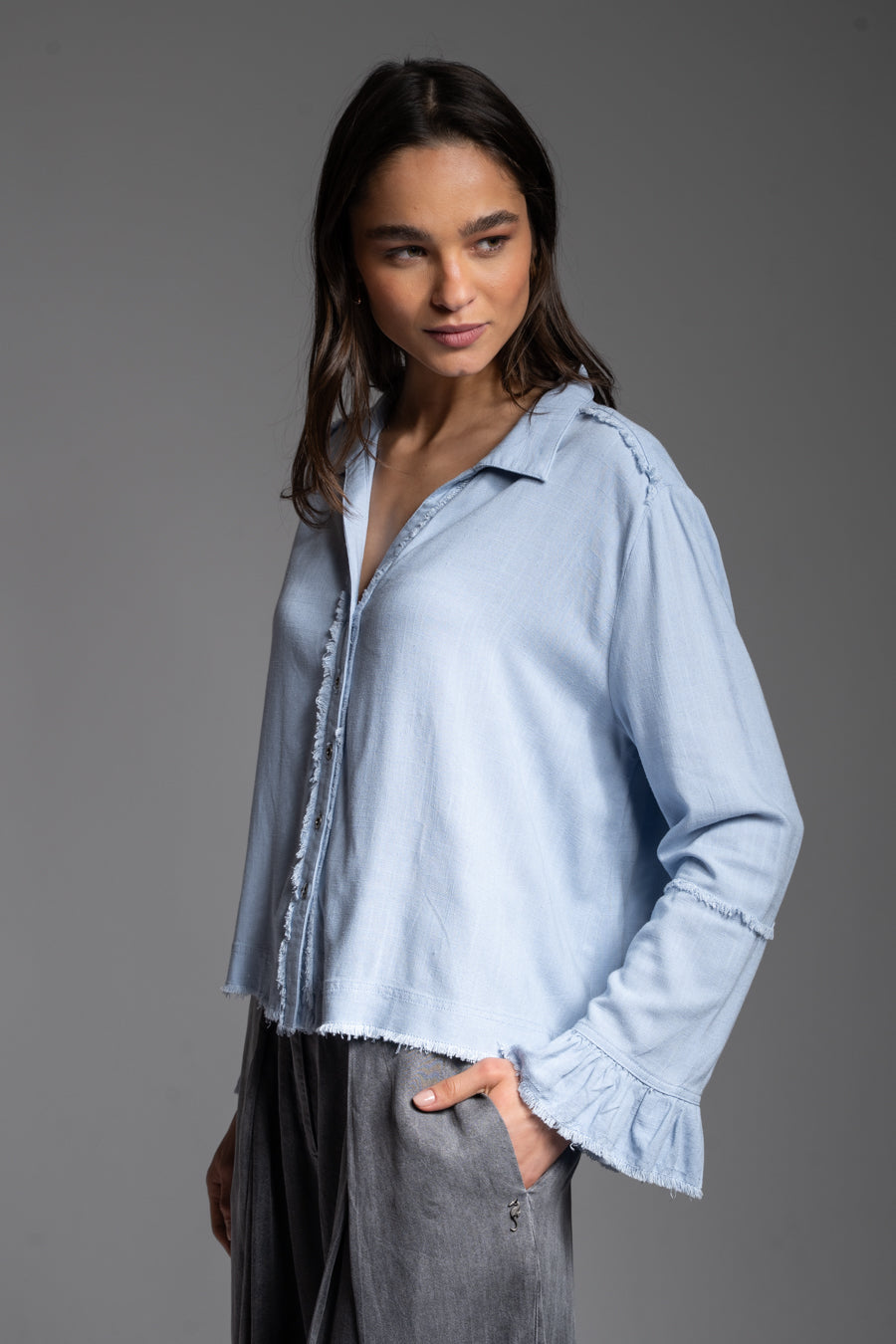 BLUSA SOLE Lino celeste