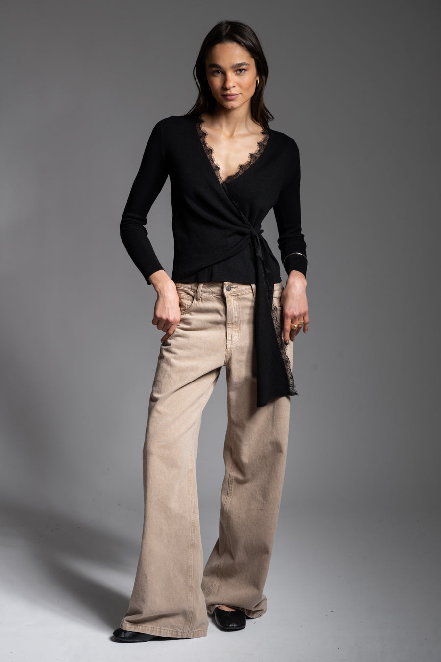 JEANS WIDE LEG TIRO ALTO JOSEFA beige