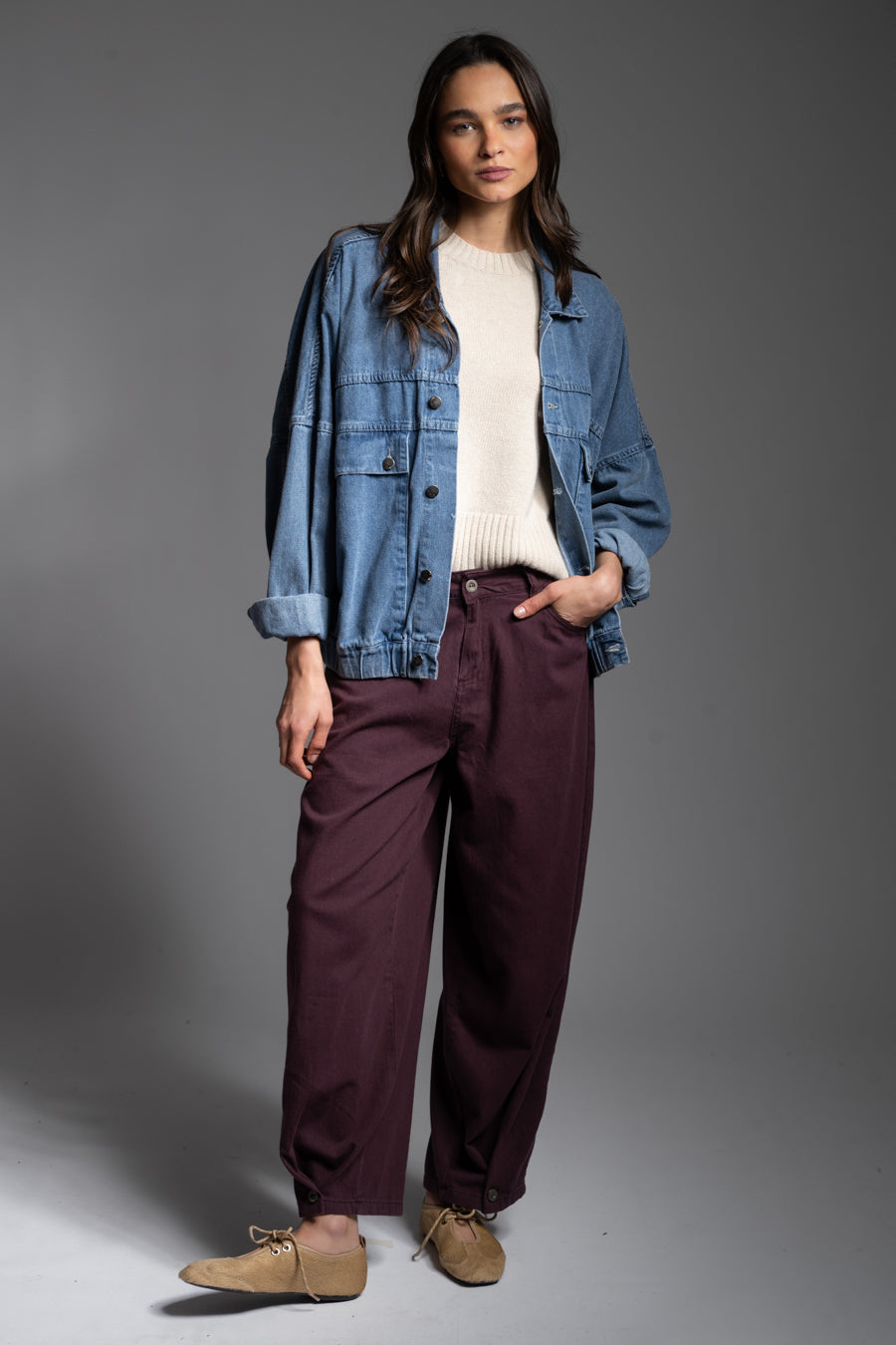 JEANS BALLON TIRO MEDIO ROBERTA  burdeo