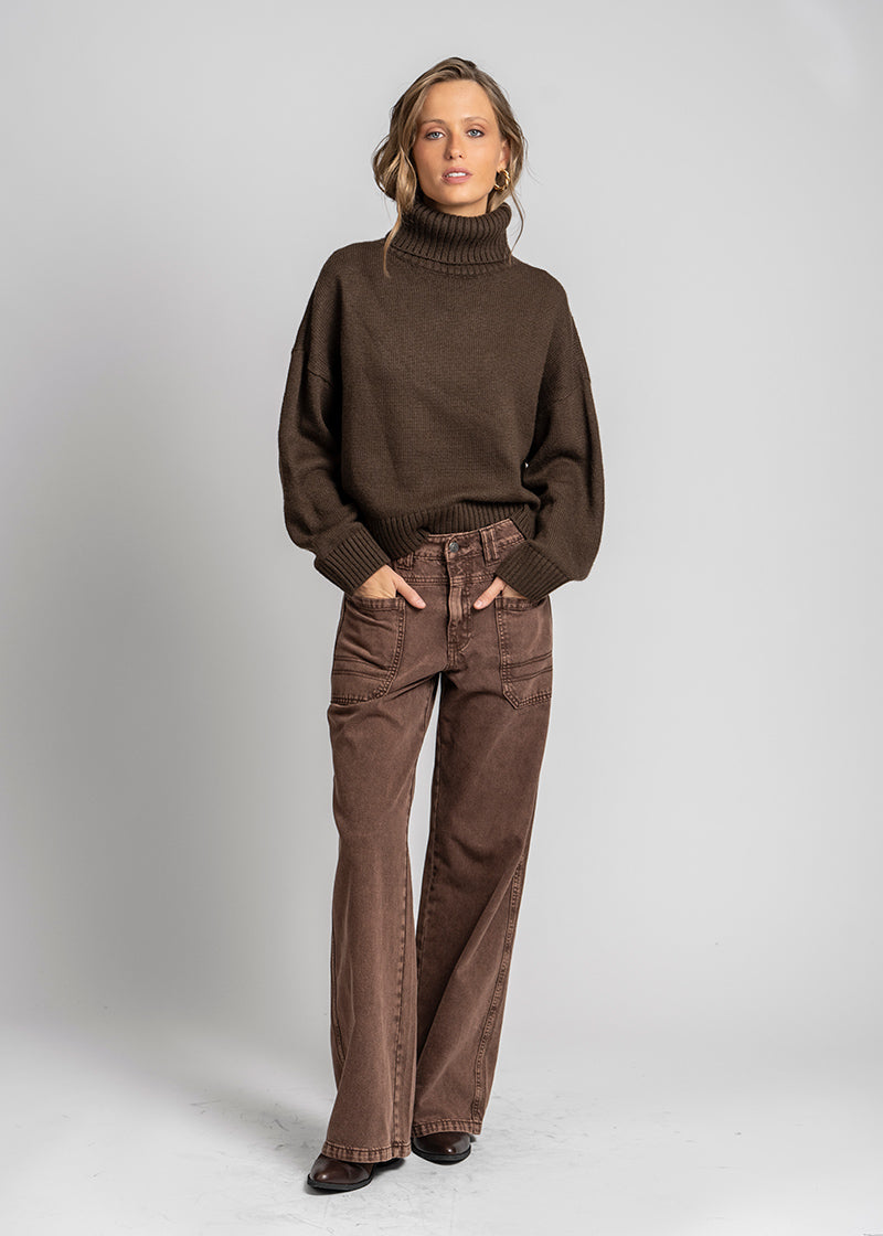 JEANS WIDE LEG TIRO ALTO TALI café