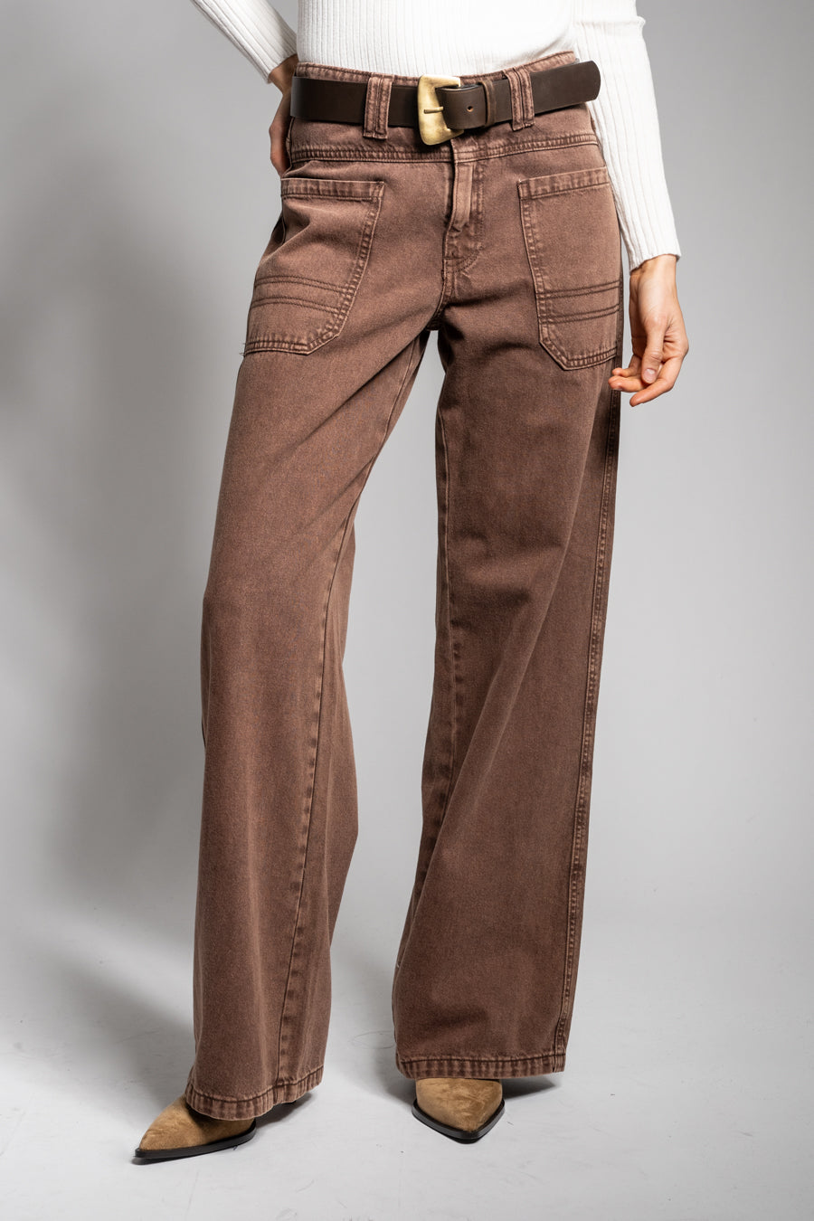 JEANS WIDE LEG TIRO ALTO TALI café