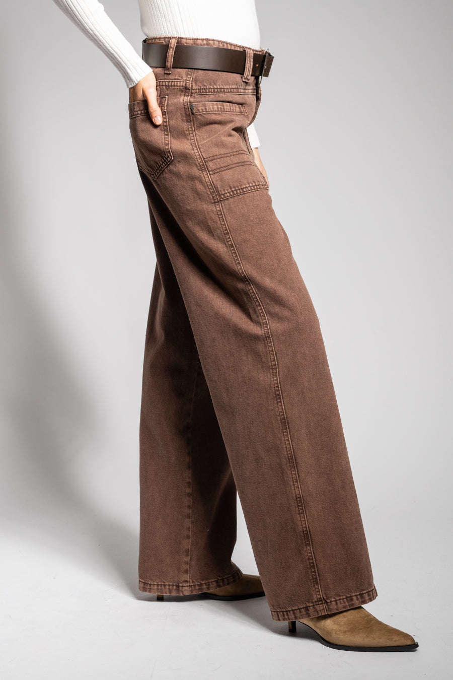 JEANS WIDE LEG TIRO ALTO TALI café