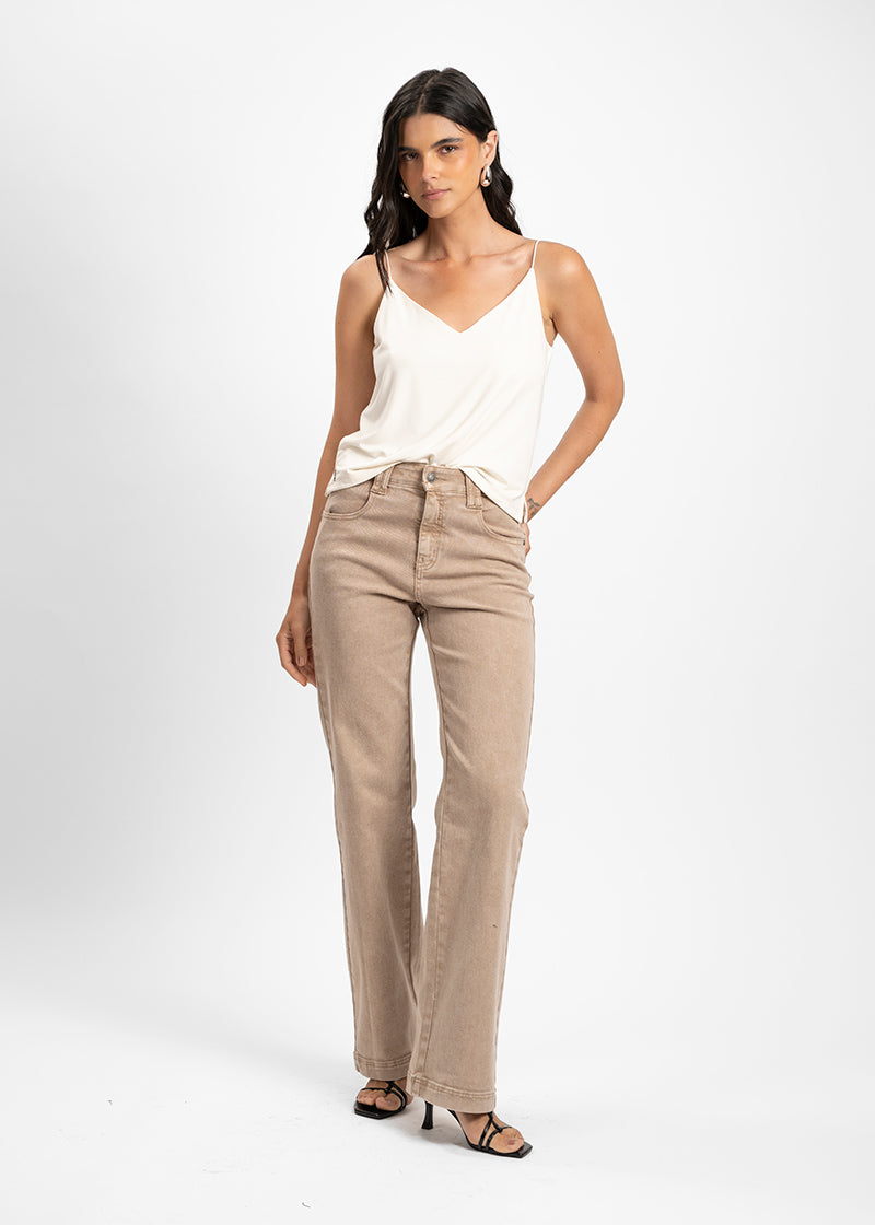 JEANS RECTO TIRO ALTO FRANCA beige