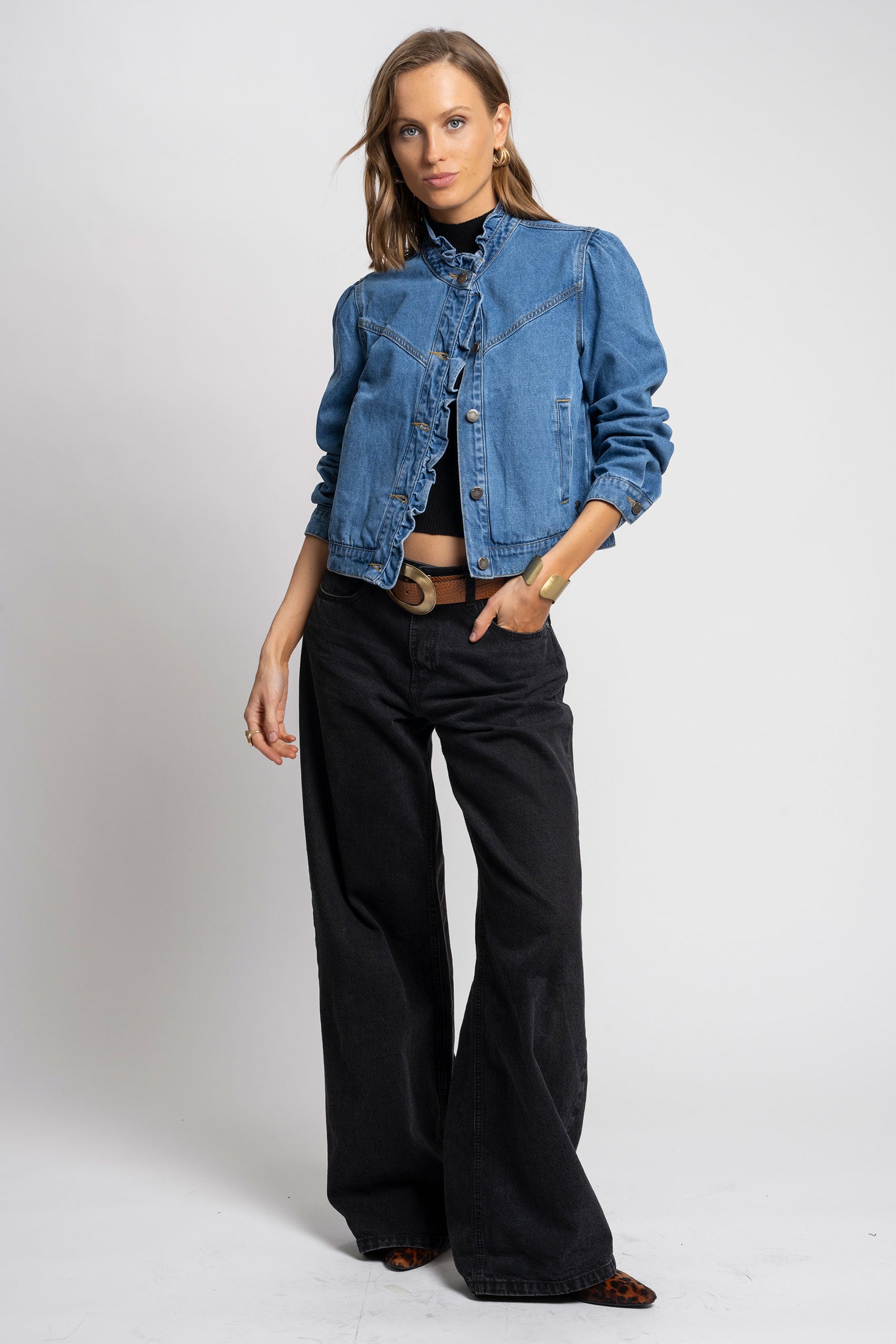 JEANS WIDE LEG TIRO ALTO JOSEFA negro