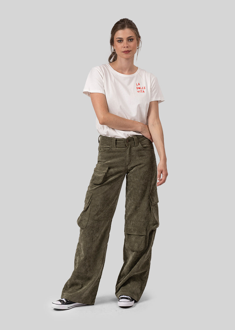 PANTALÓN UBUD Cotelé verde militar