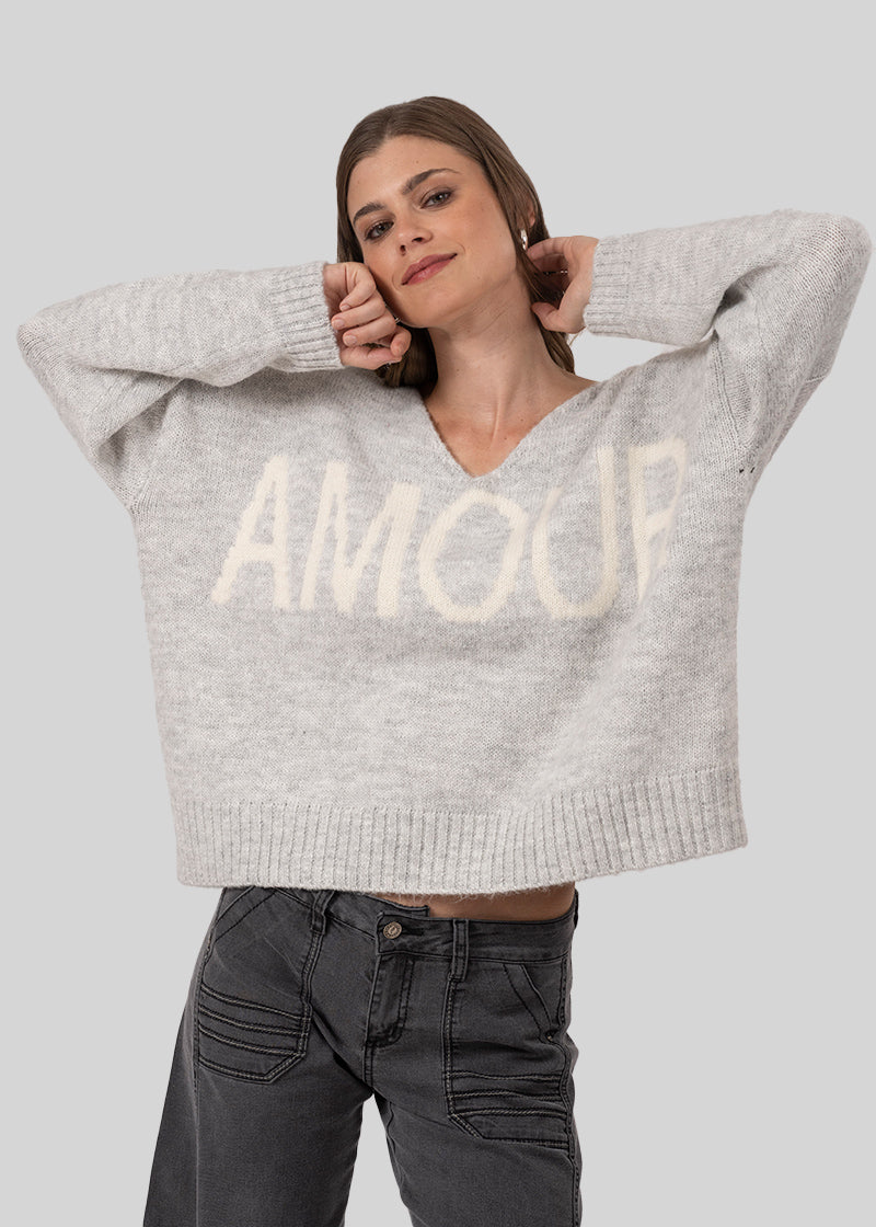 CHALECO AMOUR cuello V gris