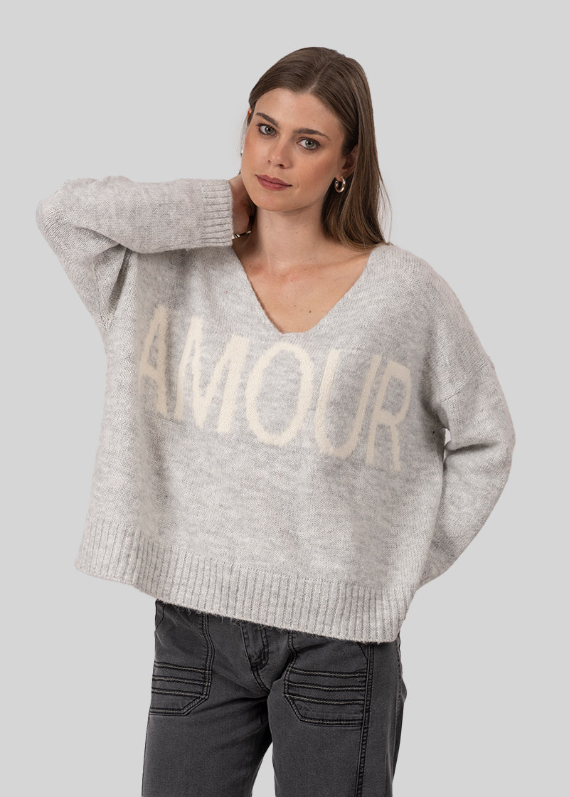 CHALECO AMOUR cuello V gris