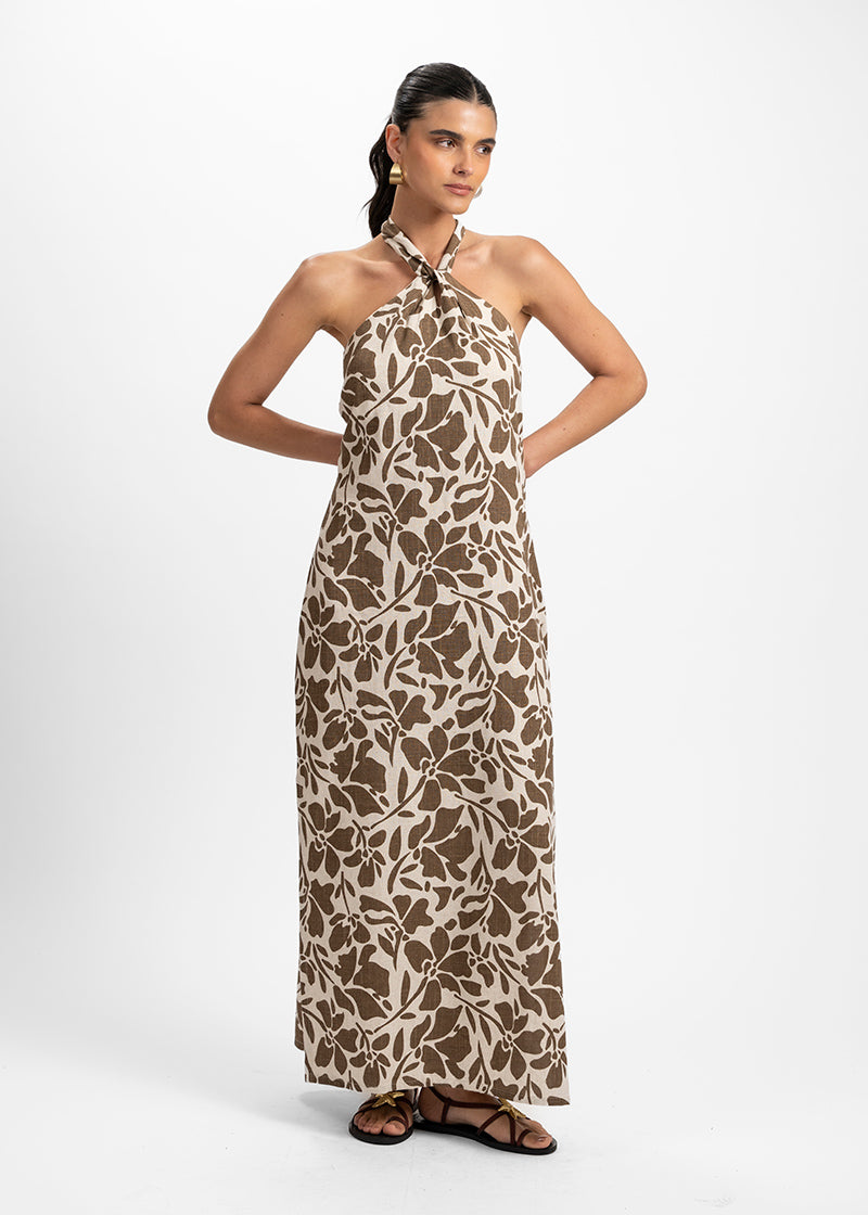 VESTIDO MARGA Lino arena/café