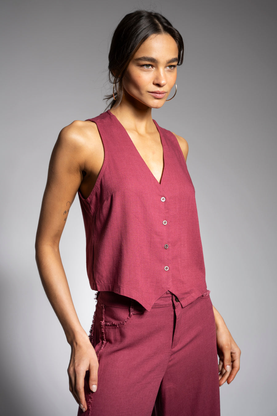 VEST PIPA Lino burdeo