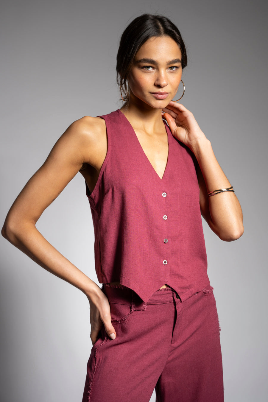 VEST PIPA Lino burdeo