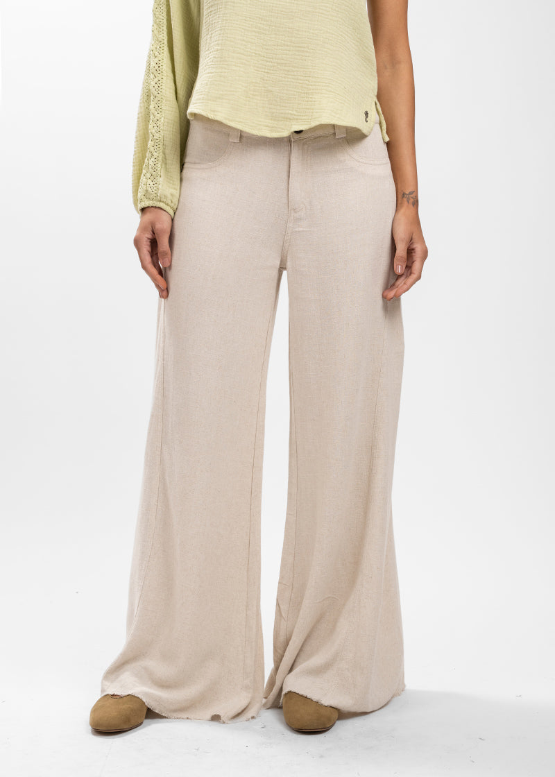 PANTALÓN ANNA TA Lino Tiro Alto arena