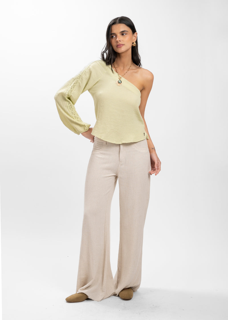 PANTALÓN ANNA TA Lino Tiro Alto arena