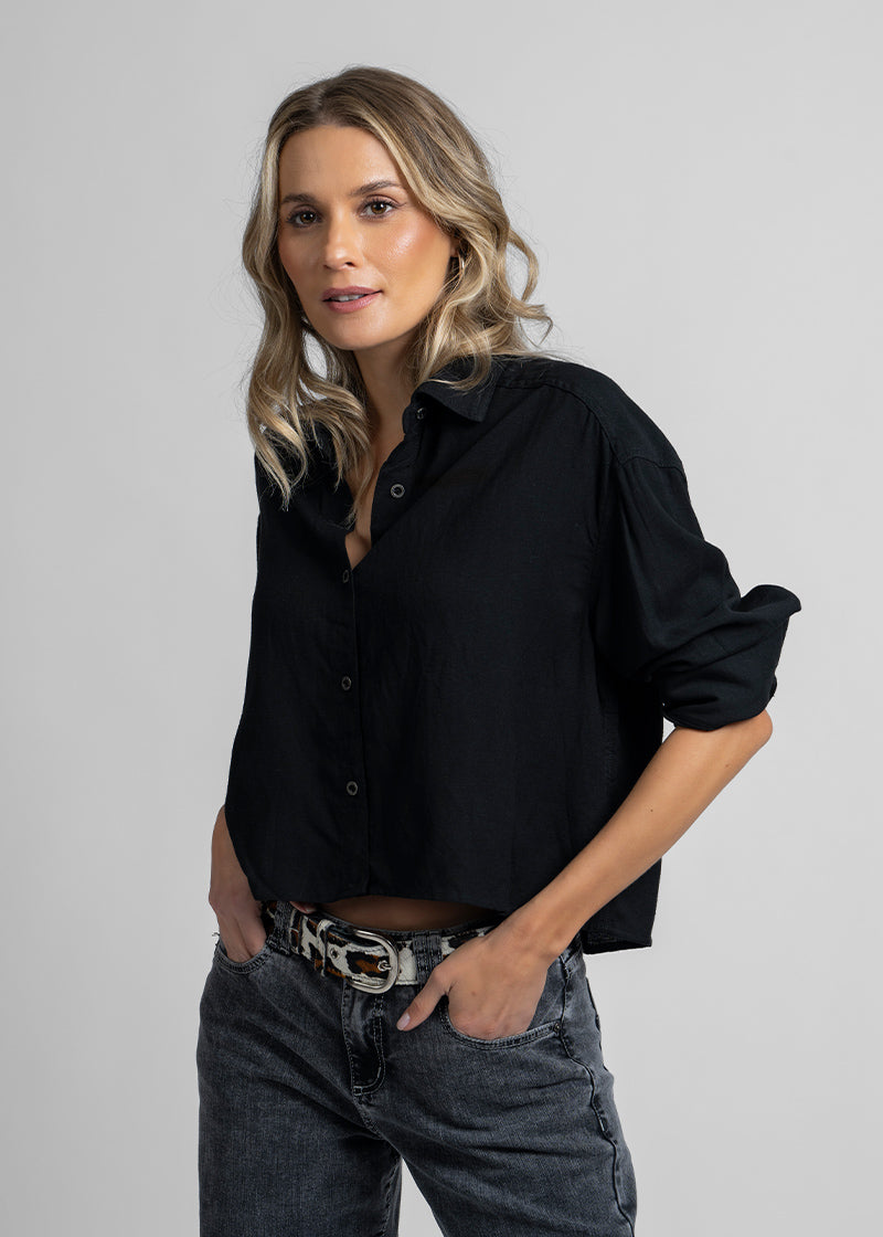 BLUSA MARÍA Lino negro