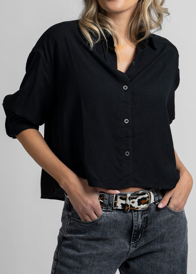 BLUSA MARÍA Lino negro