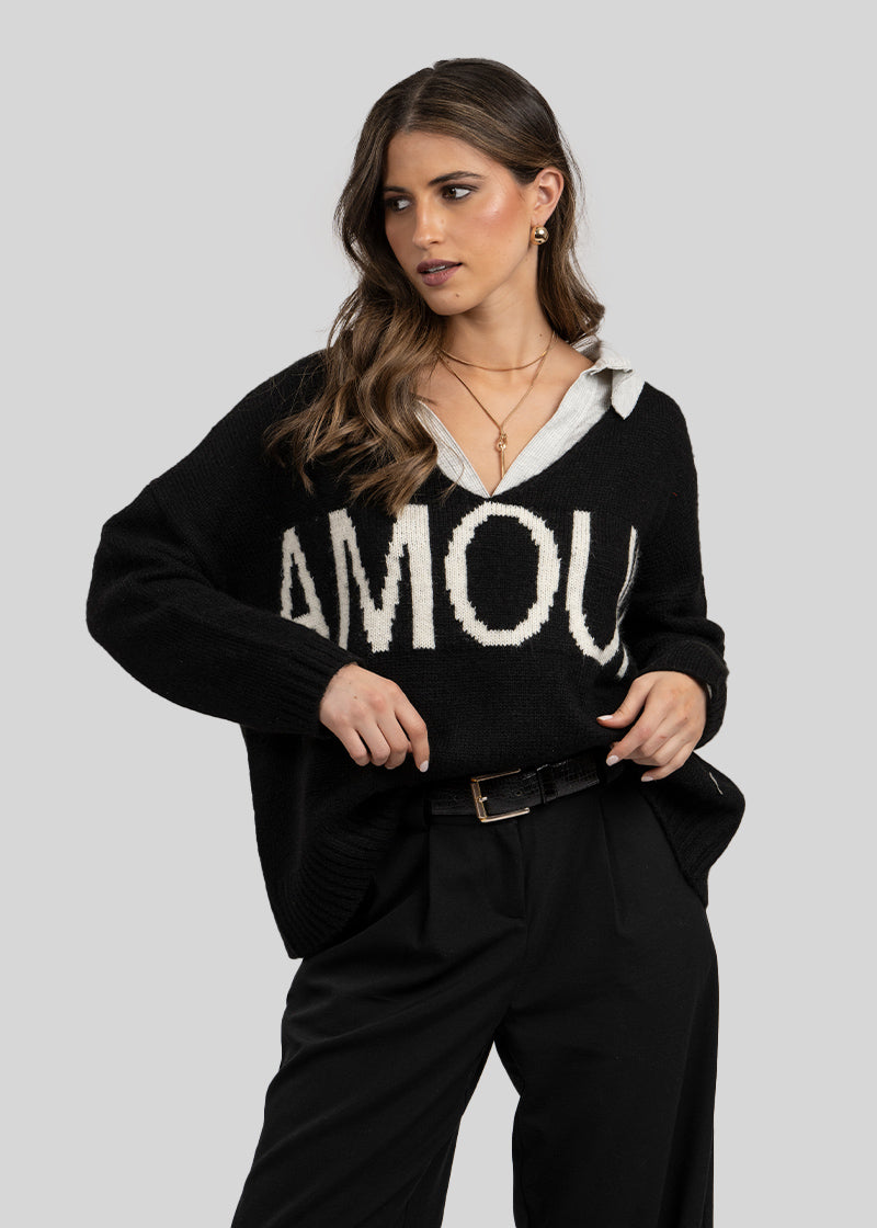 CHALECO AMOUR cuello V negro