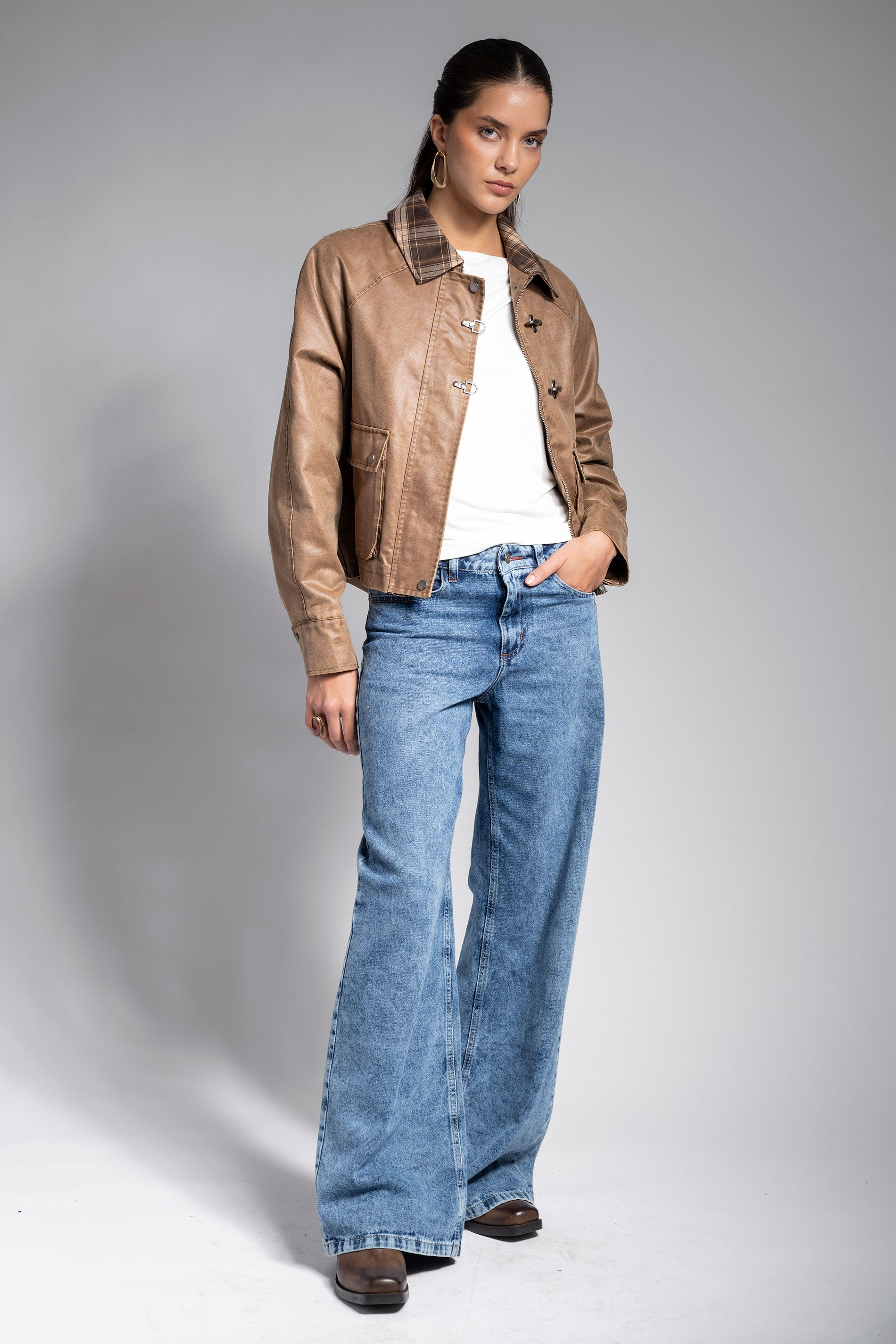 CHAQUETA HARRIET camel/checks