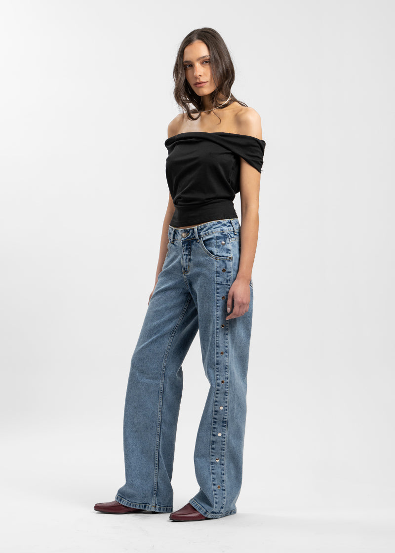 JEANS ZENDA tachas celeste