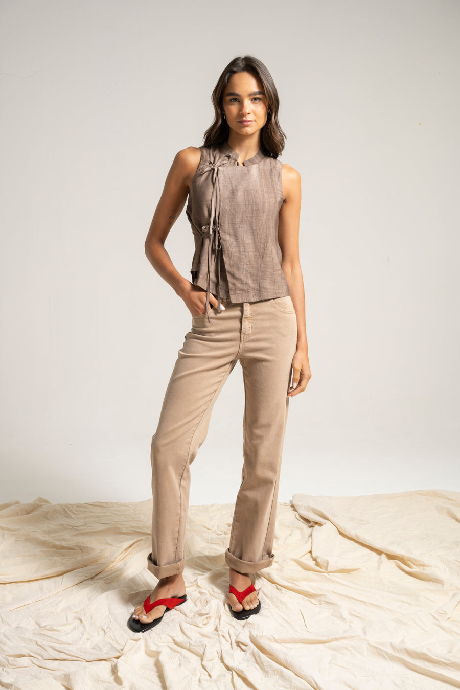 JEANS MUJER RECTO TIRO ALTO FRANCA beige