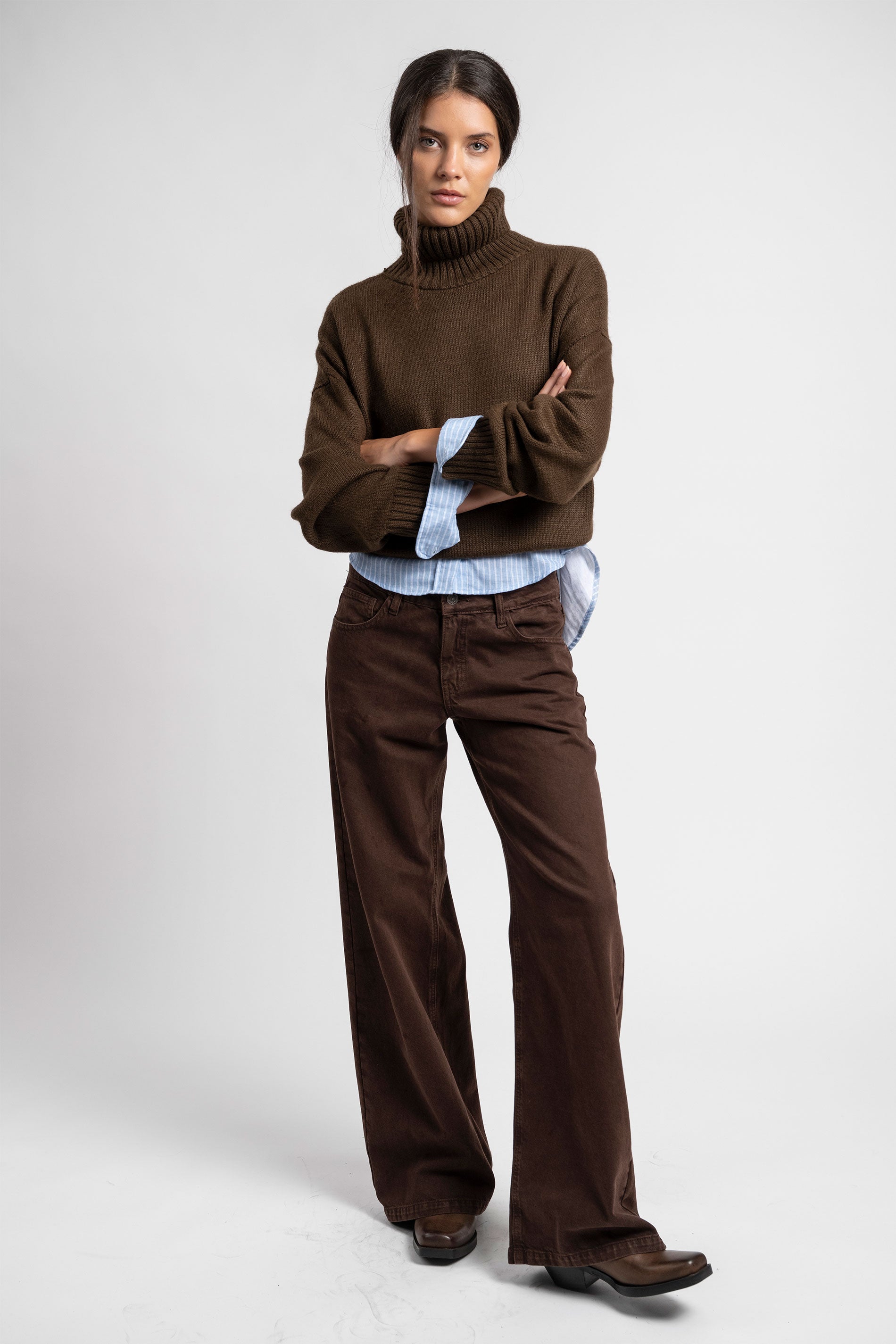 JEANS WIDE LEG JOSEFA TIRO BAJO café