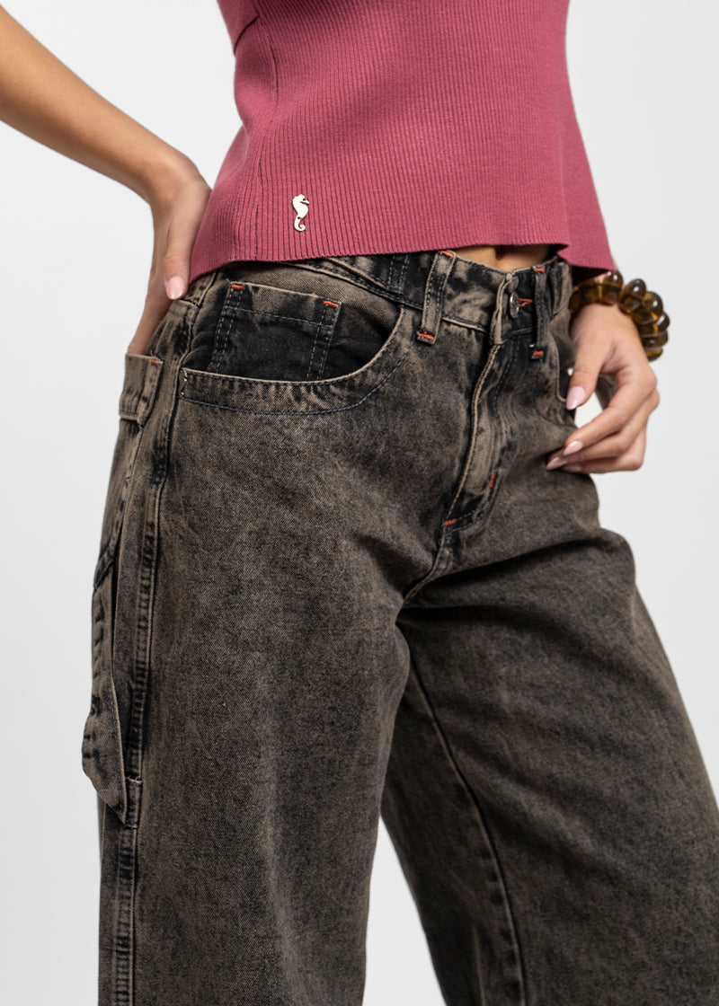 JEANS WIDE LEG TIRO MEDIO LIDIA GRIS