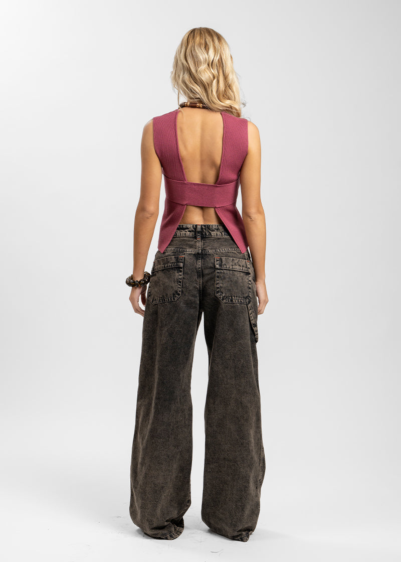 JEANS WIDE LEG TIRO MEDIO LIDIA GRIS