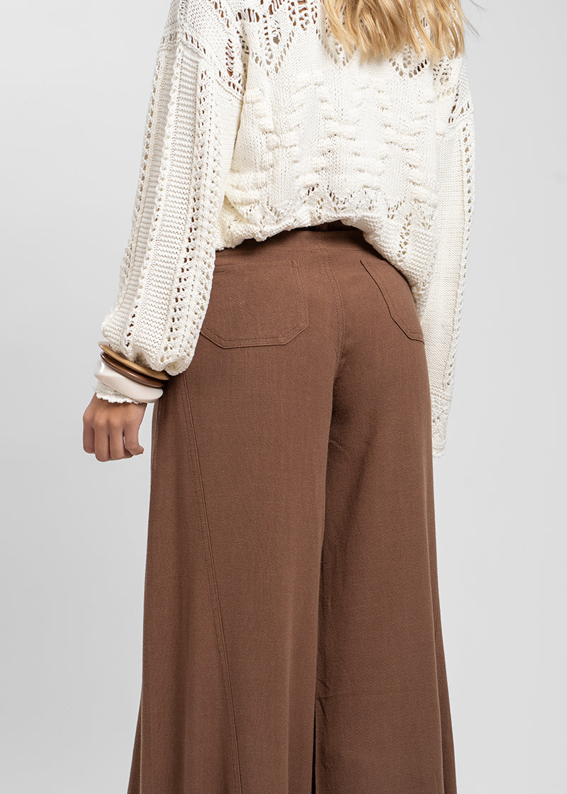 PANTALÓN ANNA TA Lino Tiro Alto café
