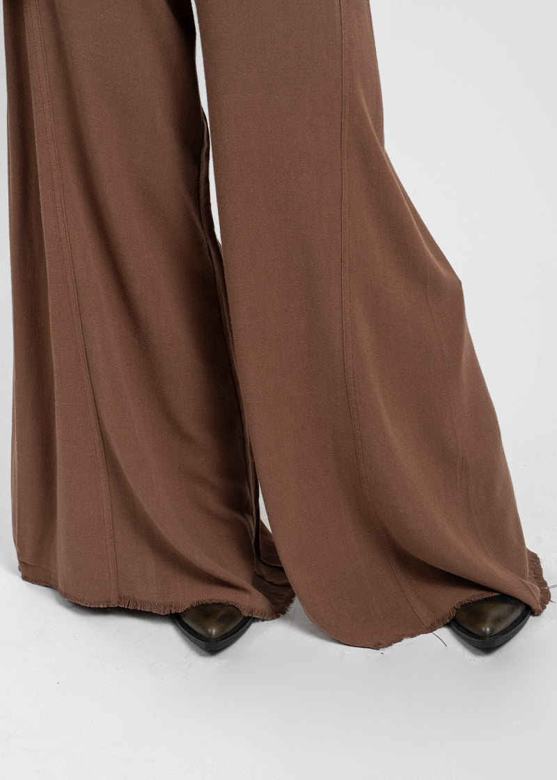 PANTALÓN ANNA TA Lino Tiro Alto café