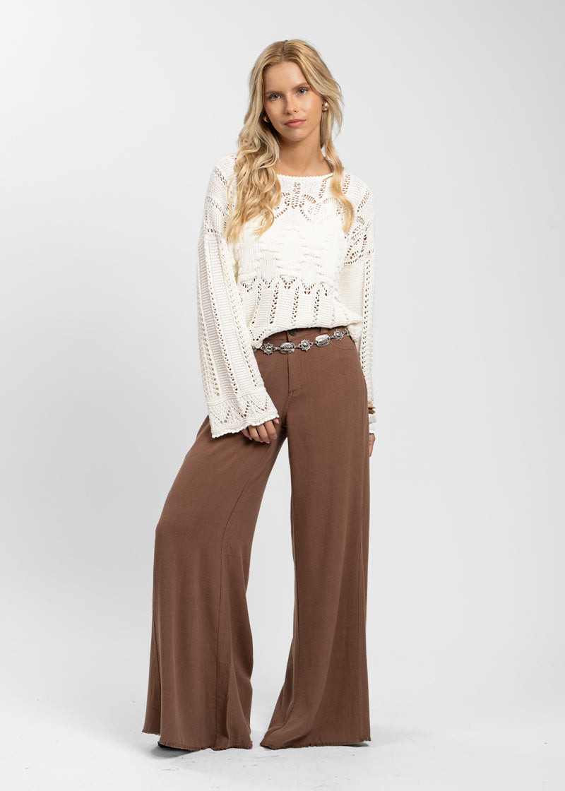 PANTALÓN ANNA TA Lino Tiro Alto café