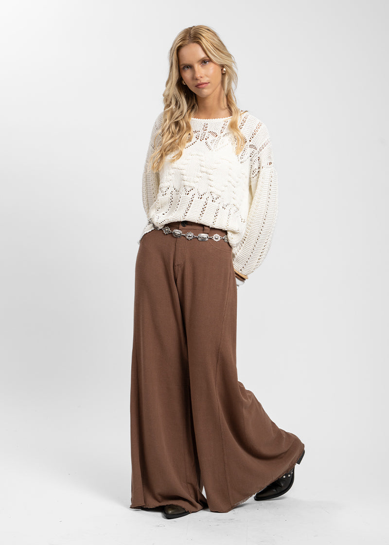 PANTALÓN ANNA TA Lino Tiro Alto café