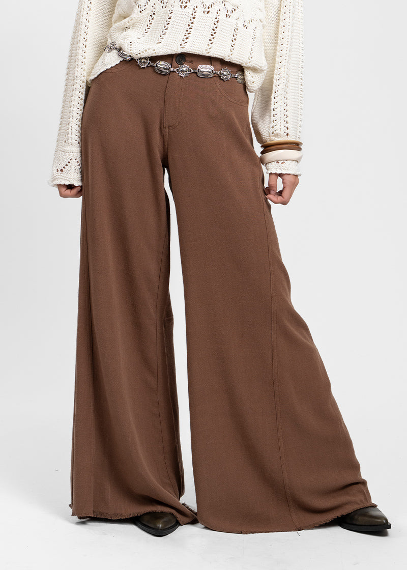 PANTALÓN ANNA TA Lino Tiro Alto café