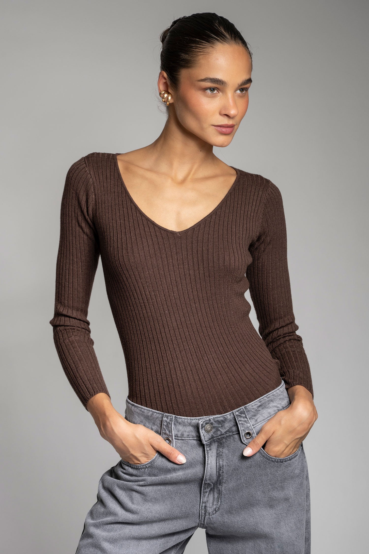 POLERA TEJIDA PASCUALA V chocolate