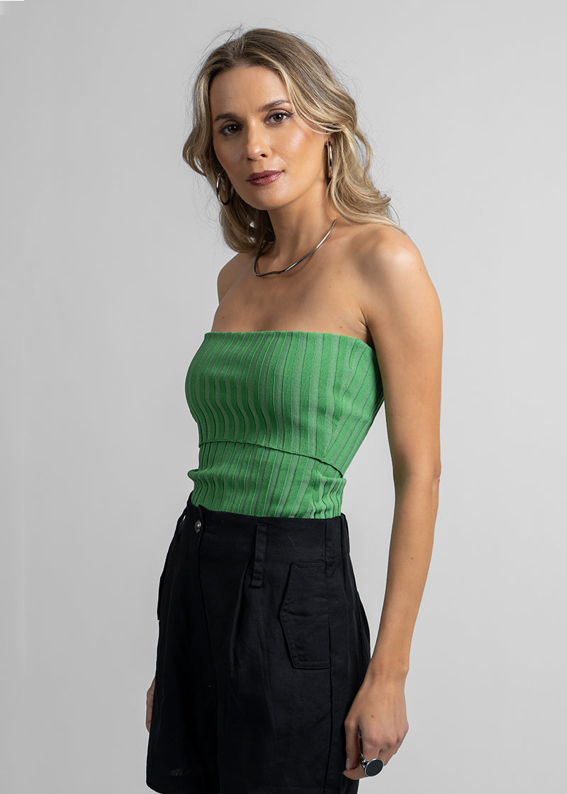 POLERA CARO  Strapless rib - verde