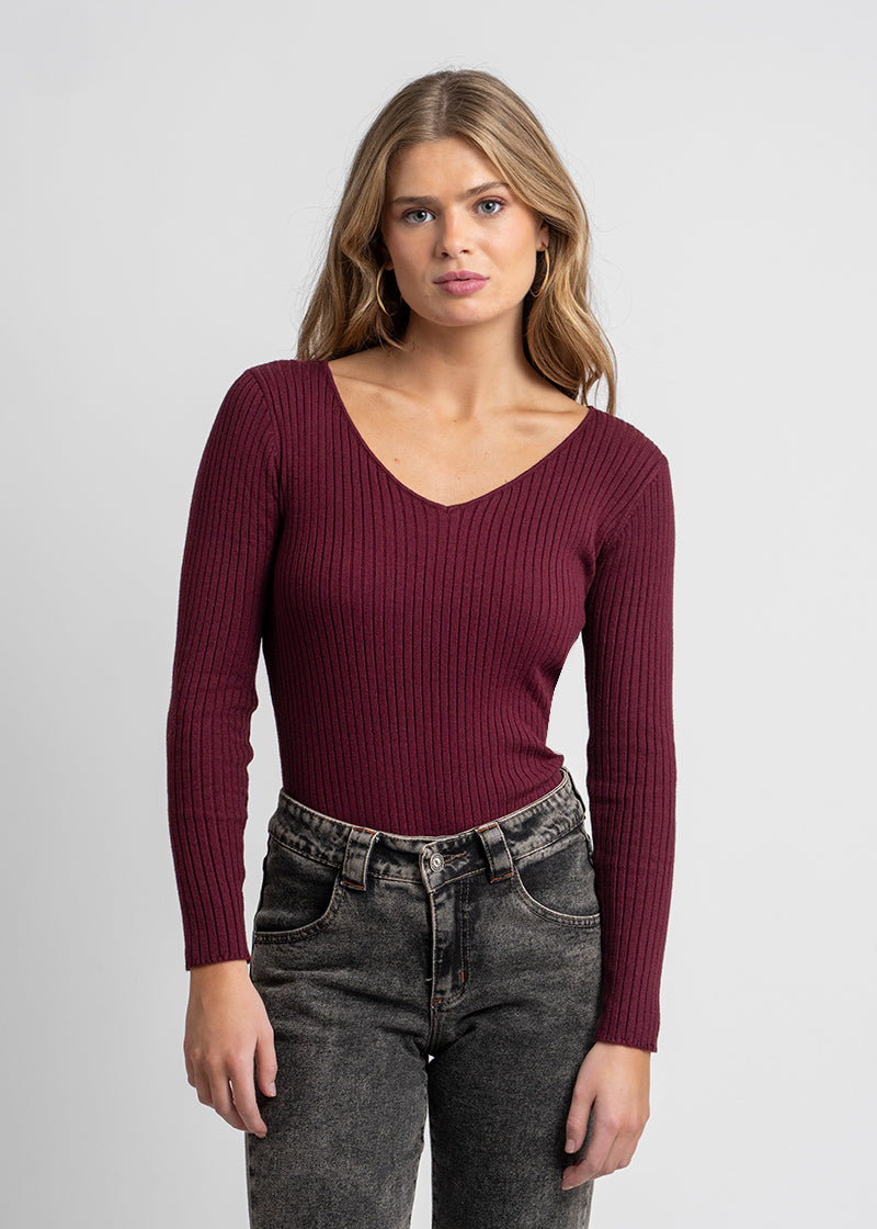 POLERA TEJIDA PASCUALA V burdeo