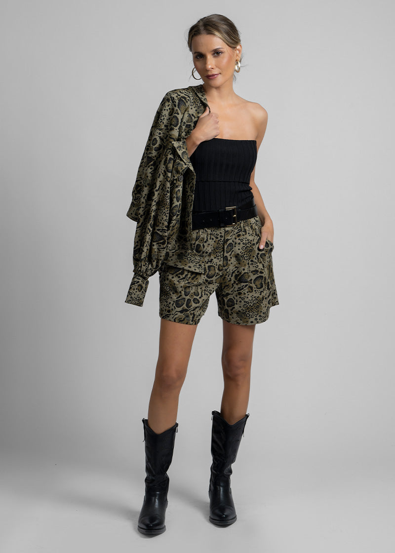 SHORT AROA Lino animal print verde