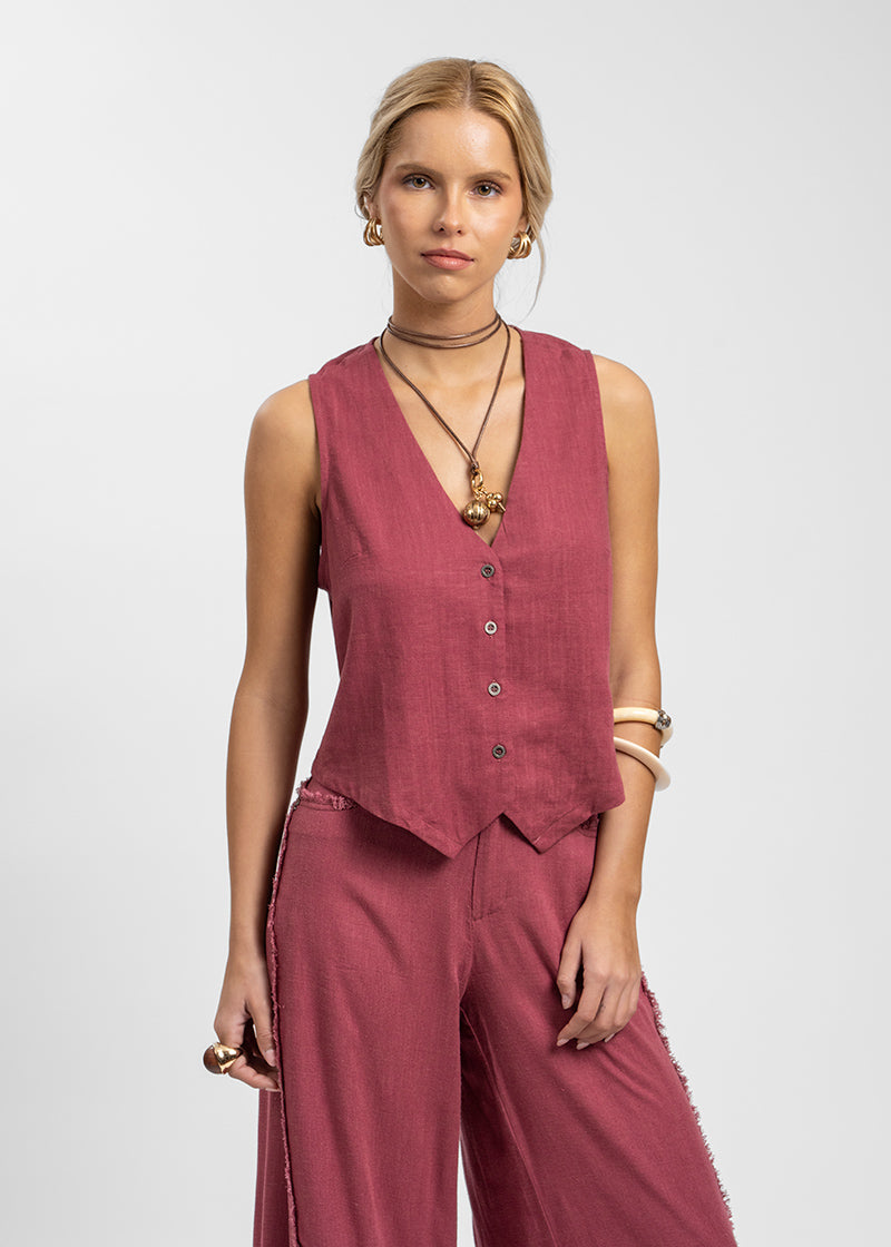 VEST PIPA Lino burdeo
