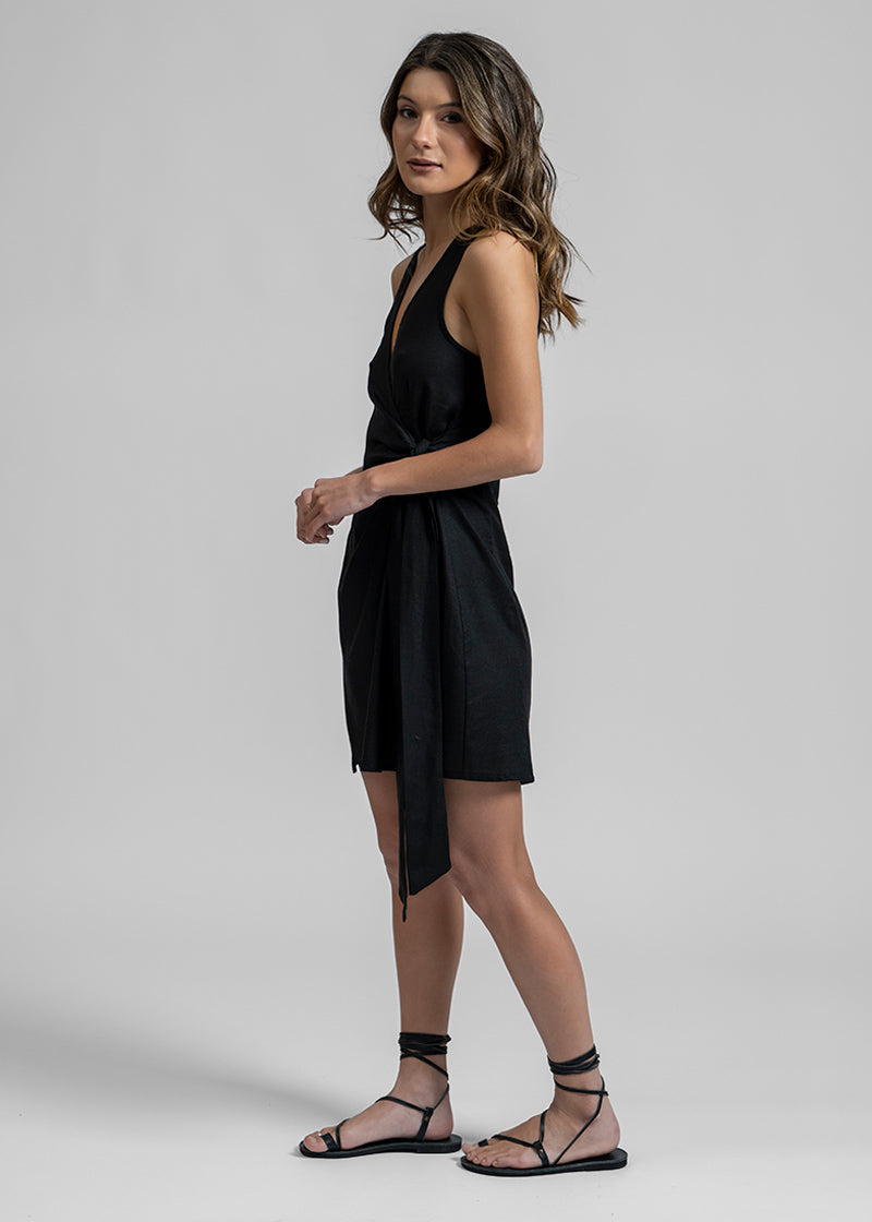 VESTIDO ISA Lino c/amarra - negro