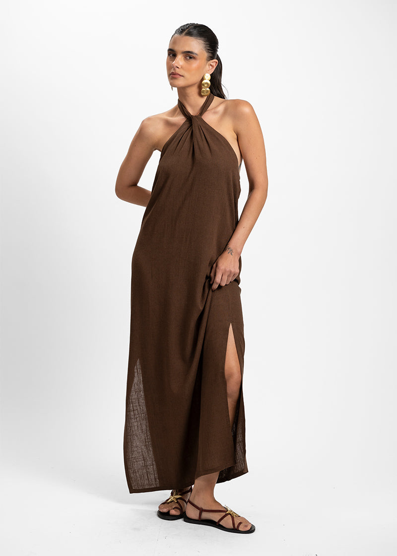 VESTIDO MARGA Lino chocolate