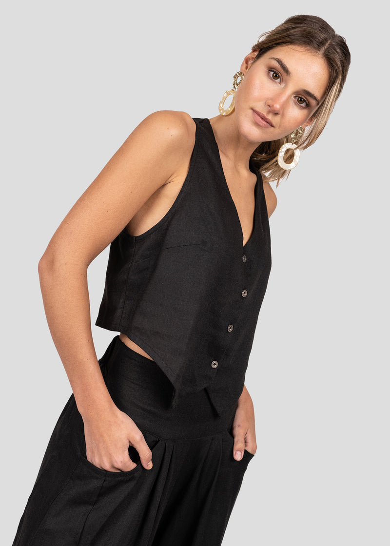 BLUSA s/mangas PIPA Lino negro