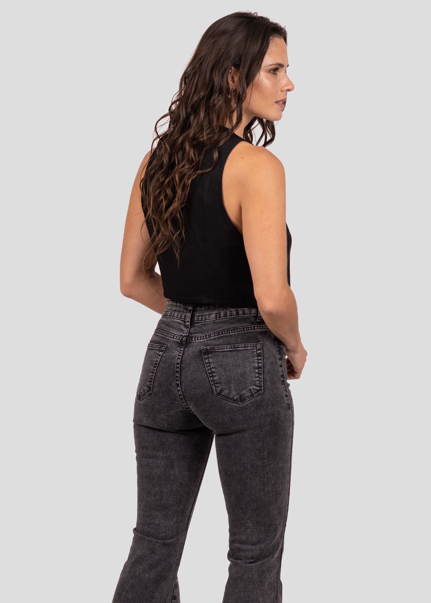 JEANS ROMINA Tiro Alto gris gravillado